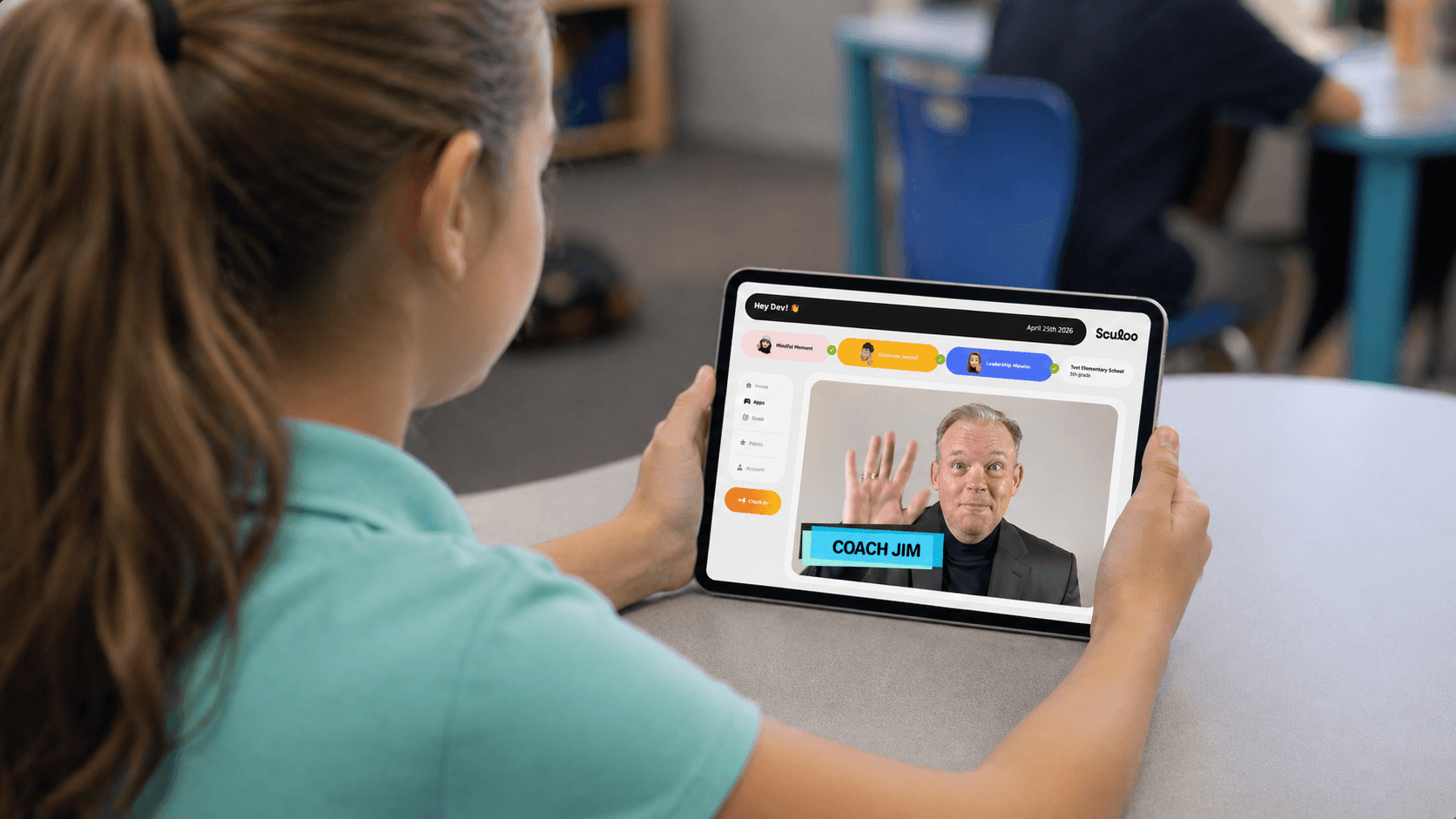 Student using Sculoo app with Coach Jim on iPad